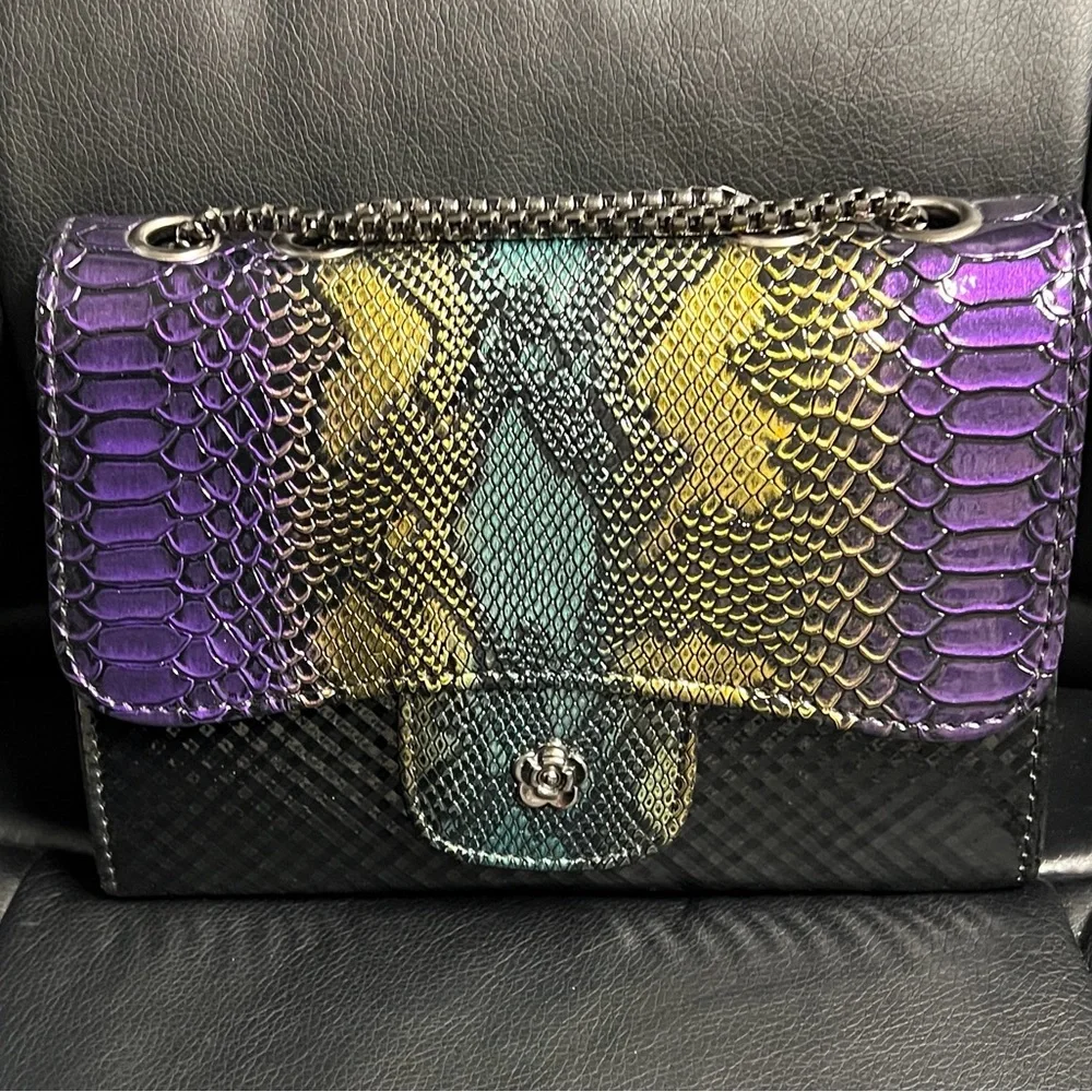 Multicolor Python-Embossed Chain Shoulder Bag - Picture 1 of 5